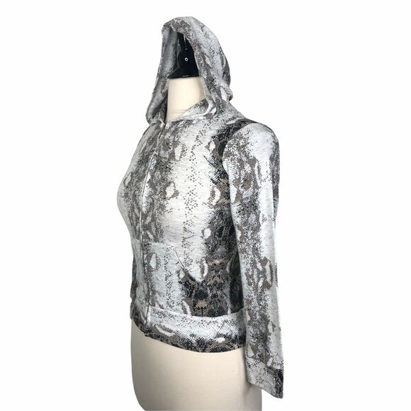 NEW Monrow Snake Print Long Sleeve Lightweight Full Zip Hoodie Womens 8 - Picture 2 of 10